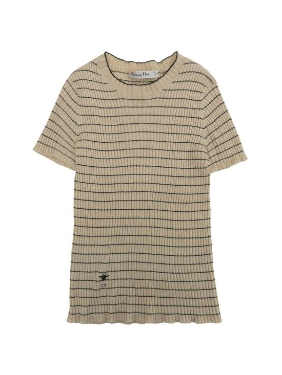 Christian Dior Sweaters - Dior Bee Embroidery Linen Cashmere Short Sleeve Border Knit Sew Beige Sweater
